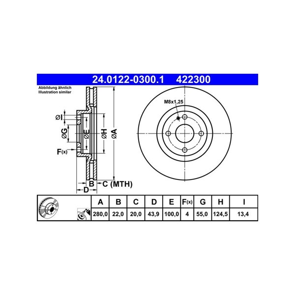 Bromsskiva Ventilerad, Framaxel Ate 24.0122-0300.1 ATE Bromsskiva Ventilerad, Framaxel Ate 24.0122-0300.1 ATE
