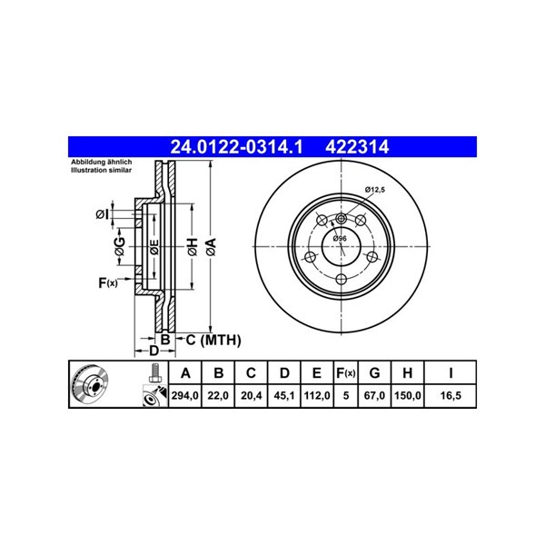 Bromsskiva Ventilerad, Framaxel Ate 24.0122-0314.1 ATE Bromsskiva Ventilerad, Framaxel Ate 24.0122-0314.1 ATE