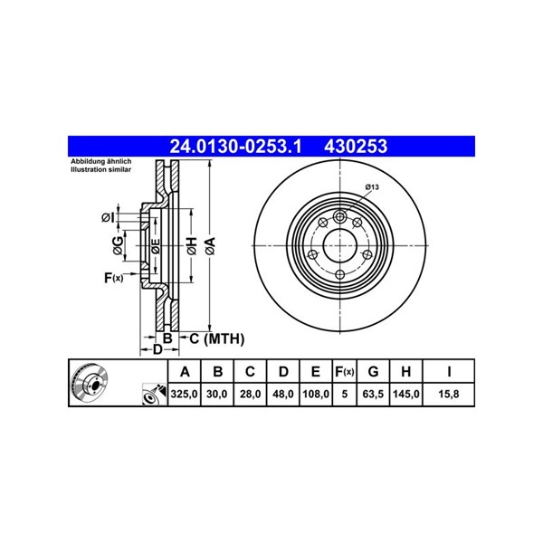 Bromsskiva Ventilerad, Framaxel Ate 24.0130-0253.1 ATE Bromsskiva Ventilerad, Framaxel Ate 24.0130-0253.1 ATE