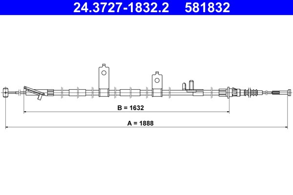 Vajer, parkeringsbroms, Vänster bak Ate 24.3727-1832.2 ATE Vajer, parkeringsbroms, Vänster bak Ate 24.3727-1832.2 ATE