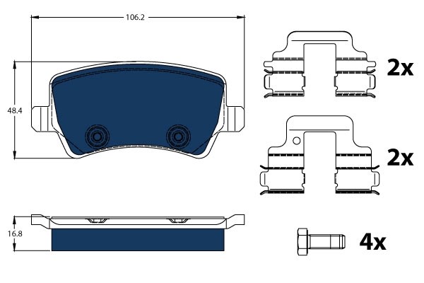 Bromsbeläggsats Solid, Bakaxel Trw Electric blue GDB1685BTE TRW