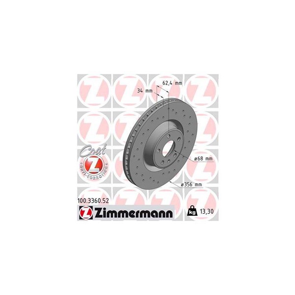 Bromsskiva Ventilerad, Framaxel Zimmermann 100.3360.52 ZIMMERMANN
