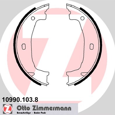Bromsbackar, sats, parkeringsbroms, Bakaxel Zimmermann 10990.103. ZIMMERMANN