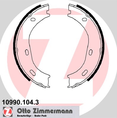 Bromsbackar, sats, parkeringsbroms, Bakaxel Zimmermann 10990.104. ZIMMERMANN