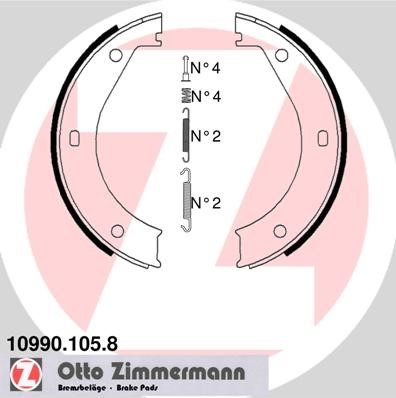 Bromsbackar, sats, parkeringsbroms, Bakaxel Zimmermann 10990.105. ZIMMERMANN