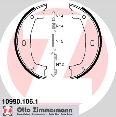 Bromsbackar, sats, parkeringsbroms, Bakaxel Zimmermann 10990.106. ZIMMERMANN