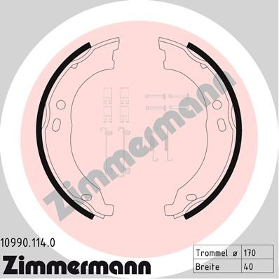 Bromsbackar, sats, parkeringsbroms, Bakaxel Zimmermann 10990.114. ZIMMERMANN
