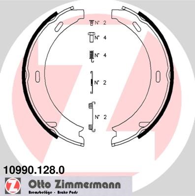 Bromsbackar, sats, parkeringsbroms, Bakaxel Zimmermann 10990.128. ZIMMERMANN