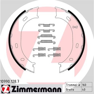 Bromsbackar, sats, parkeringsbroms, Bakaxel Zimmermann 10990.128. ZIMMERMANN