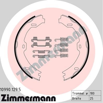 Bromsbackar, sats, parkeringsbroms, Bakaxel Zimmermann 10990.129. ZIMMERMANN