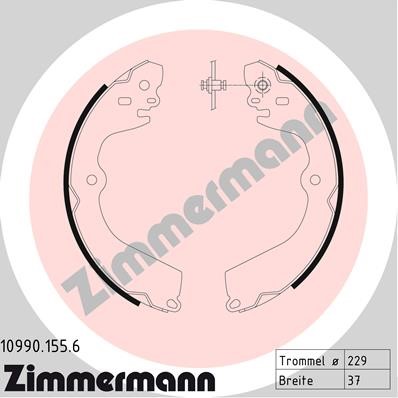 Bromsbackar, sats, parkeringsbroms, Bakaxel Zimmermann 10990.155. ZIMMERMANN