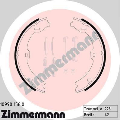 Bromsbackar, sats, parkeringsbroms, Bakaxel Zimmermann 10990.156. ZIMMERMANN