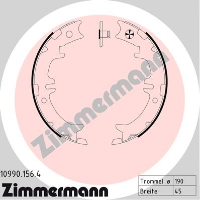 Bromsbackar, sats, parkeringsbroms, Bakaxel Zimmermann 10990.156. ZIMMERMANN