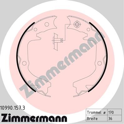 Bromsbackar, sats, parkeringsbroms, Bakaxel Zimmermann 10990.157. ZIMMERMANN