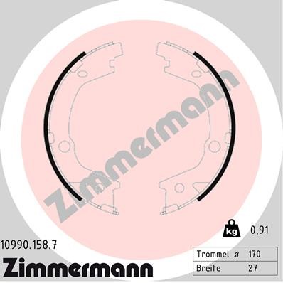 Bromsbackar, sats, parkeringsbroms, Bakaxel Zimmermann 10990.158. ZIMMERMANN