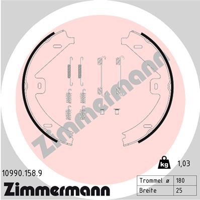 Bromsbackar, sats, parkeringsbroms, Bakaxel Zimmermann 10990.158. ZIMMERMANN
