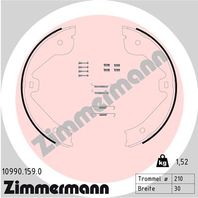 Bromsbackar, sats, parkeringsbroms, Bakaxel Zimmermann 10990.159. ZIMMERMANN