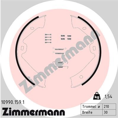 Bromsbackar, sats, parkeringsbroms, Bakaxel Zimmermann 10990.159. ZIMMERMANN