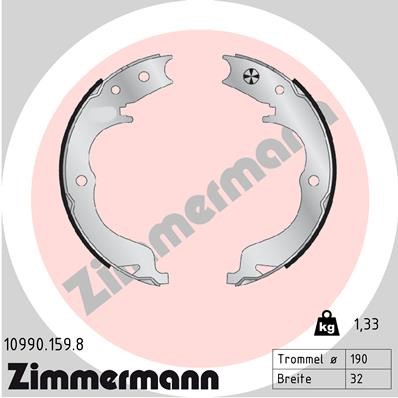 Bromsbackar, sats, parkeringsbroms, Bakaxel Zimmermann 10990.159. ZIMMERMANN