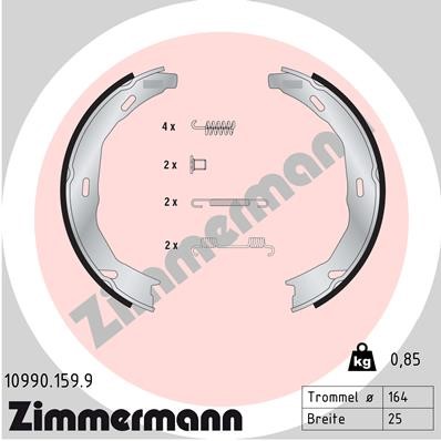 Bromsbackar, sats, parkeringsbroms, Bakaxel Zimmermann 10990.159. ZIMMERMANN