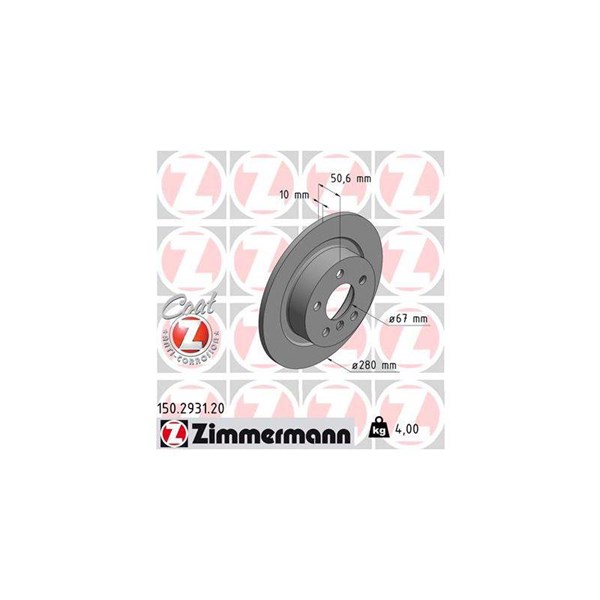 Bromsskiva Solid, Bakaxel Zimmermann 150.2931.20 ZIMMERMANN