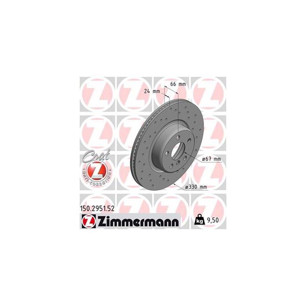 Bromsskiva Ventilerad, Framaxel Zimmermann 150.2951.52 ZIMMERMANN