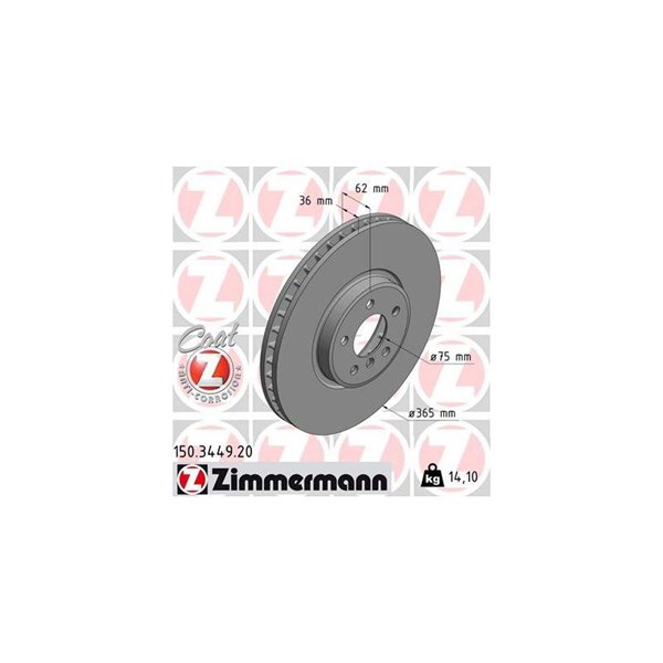 Bromsskiva Ventilerad, Framaxel Zimmermann 150.3449.20 ZIMMERMANN