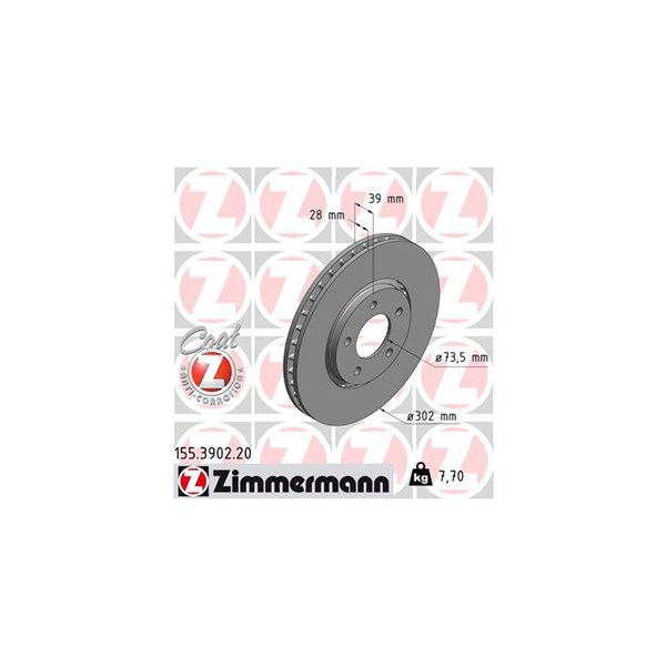 Bromsskiva Externt ventilerad, Framaxel Zimmermann 155.3902.20 ZIMMERMANN