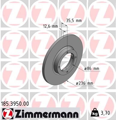Bromsskiva Solid, Framaxel Zimmermann 185.3950.00 ZIMMERMANN