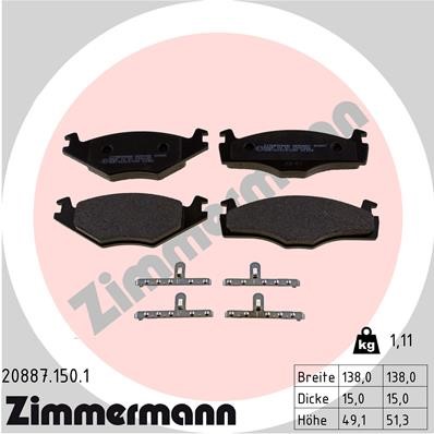 Bromsbeläggsats Ventilerad, Framaxel Zimmermann 20887.150.1 ZIMMERMANN