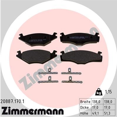 Bromsbeläggsats, Framaxel Zimmermann 20887.170.1 ZIMMERMANN