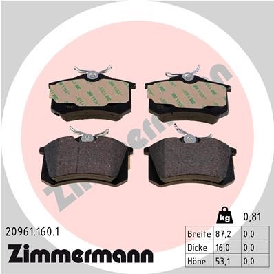 Bromsbeläggsats, Bakaxel Zimmermann 20961.160.1 ZIMMERMANN