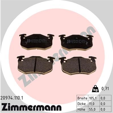 Bromsbeläggsats, Bakaxel Zimmermann 20974.110.1 ZIMMERMANN