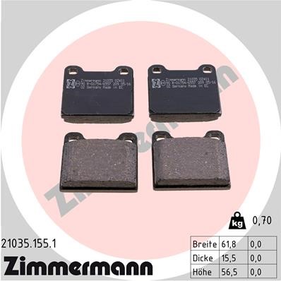 Bromsbeläggsats, Bakaxel Zimmermann 21035.155.1 ZIMMERMANN