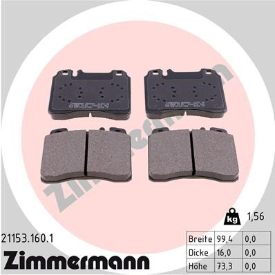 Bromsbeläggsats, Framaxel Zimmermann 21153.160.1 ZIMMERMANN