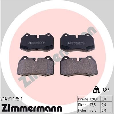 Bromsbeläggsats, Framaxel Zimmermann 21471.175.1 ZIMMERMANN