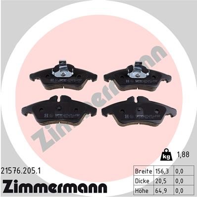 Bromsbeläggsats, Framaxel Zimmermann 21576.205.1 ZIMMERMANN