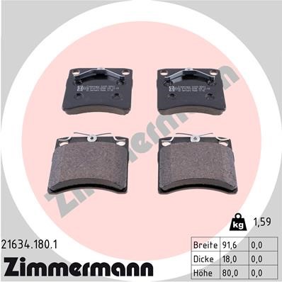 Bromsbeläggsats Ventilerad, Framaxel Zimmermann 21634.180.1 ZIMMERMANN