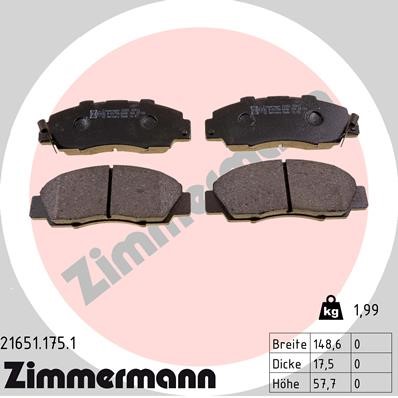 Bromsbeläggsats, Framaxel Zimmermann 21651.175.1 ZIMMERMANN