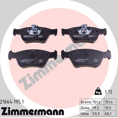 Bromsbeläggsats, Framaxel Zimmermann 21664.195.1 ZIMMERMANN