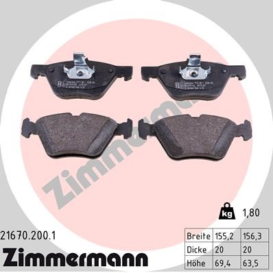 Bromsbeläggsats, Framaxel Zimmermann 21670.200.1 ZIMMERMANN