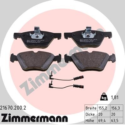 Bromsbeläggsats, Framaxel Zimmermann 21670.200.2 ZIMMERMANN
