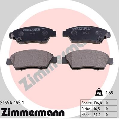 Bromsbeläggsats, Framaxel Zimmermann 21694.165.1 ZIMMERMANN