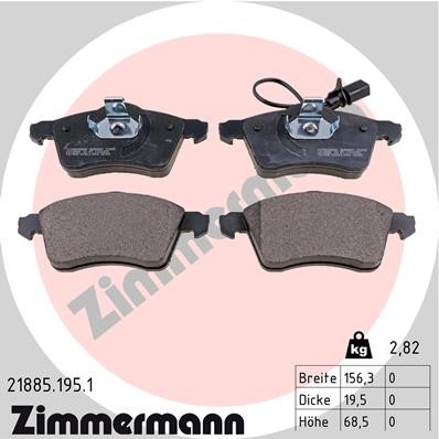 Bromsbeläggsats Ventilerad, Framaxel Zimmermann 21885.195.1 ZIMMERMANN