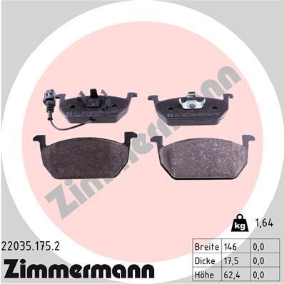 Bromsbeläggsats, Framaxel Zimmermann 22035.175.2 ZIMMERMANN
