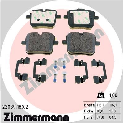 Bromsbeläggsats, Bakaxel Zimmermann 22039.180.2 ZIMMERMANN