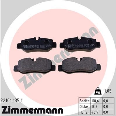 Bromsbeläggsats, Bakaxel Zimmermann 22101.185.1 ZIMMERMANN