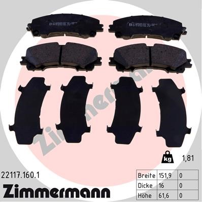 Bromsbeläggsats, Framaxel Zimmermann 22117.160.1 ZIMMERMANN