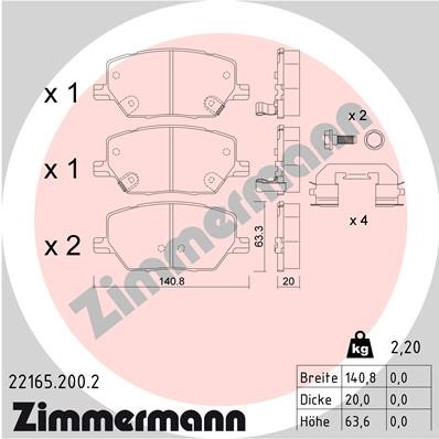 Bromsbeläggsats, Framaxel Zimmermann 22165.200.2 ZIMMERMANN