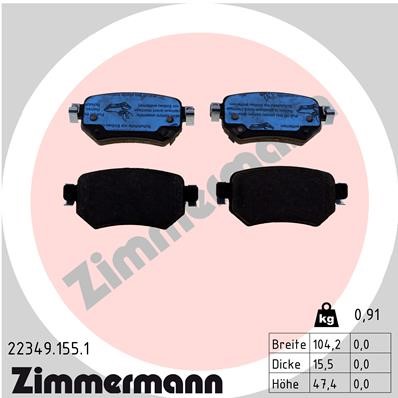 Bromsbeläggsats, Bakaxel Zimmermann 22349.155.1 ZIMMERMANN
